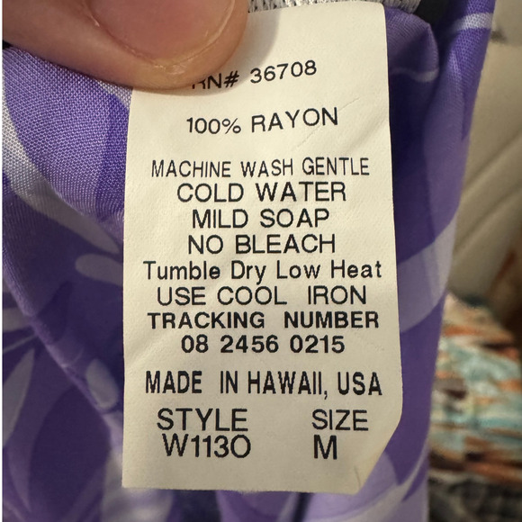 Puanani Dress Women Size M Purple Floating Monstera Empire Tie Front Hawaiian - Picture 7 of 8